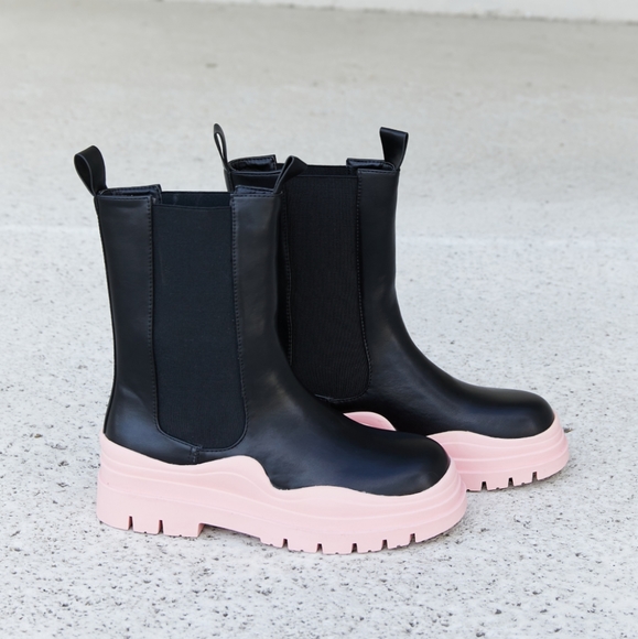 Two-Tone Faux Leather Booties in Pink - Picture 8 of 8